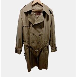 Men's Nordstrom Tan Trench Coat With Wool Blend Zipout Lining Size 46R